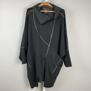Crea Concept Jacket Womens Size 42 US 10 Black‎ Artsy Lagenlook Asymmetric Zip